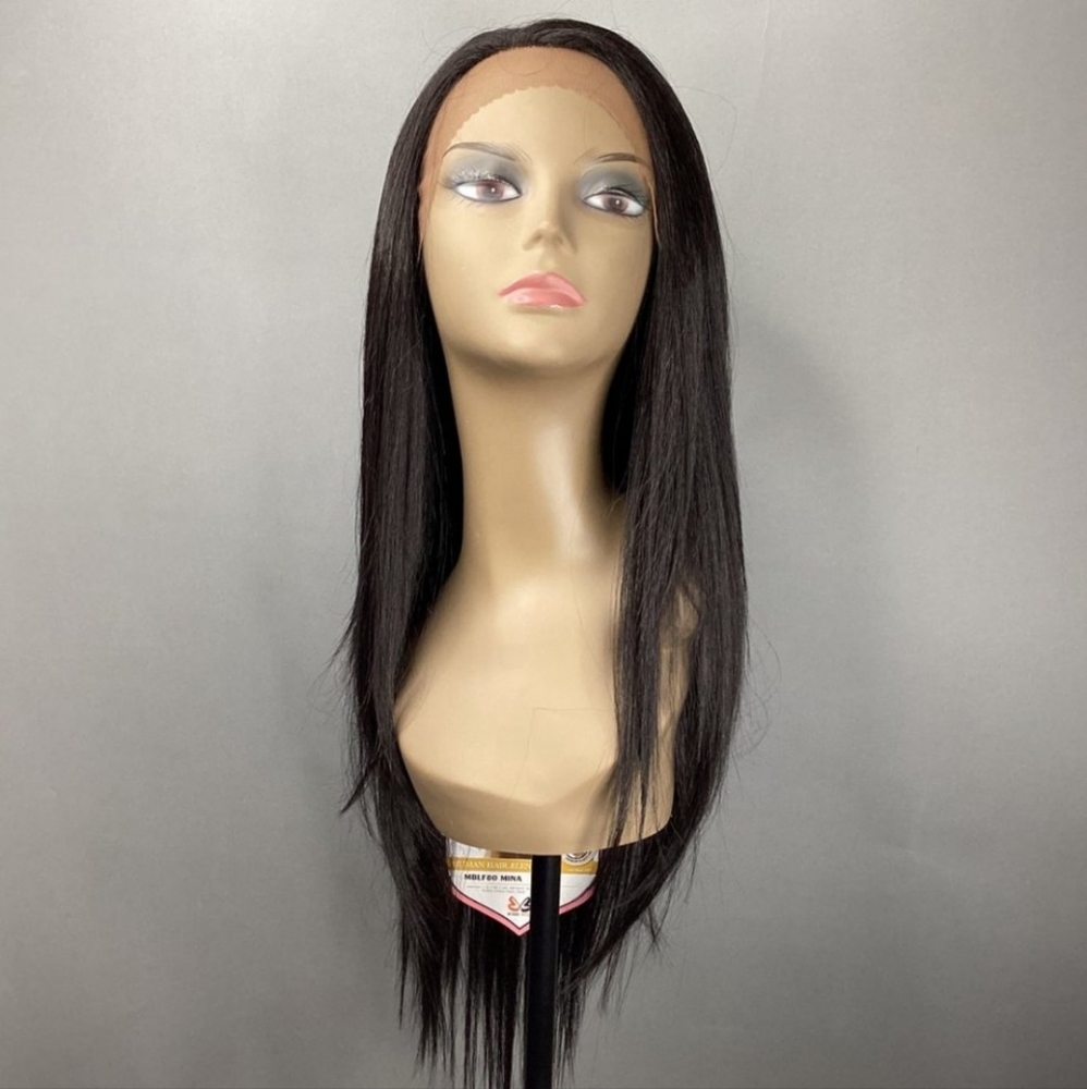Bobbie Bos Mina #2 Darkest brown lace front long straight human/synthetic  wig.
